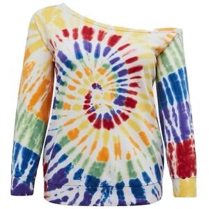 Torrid Plus Sz 1 Tie Dye Rainbow Colorful Celebrate Love Off-Shoulder Sweatshirt